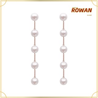 Rowans ใหม่ ต่างหูโซ่ ประดับมุก สีเงิน คุณภาพสูง สําหรับผู้หญิง 2 ชิ้น