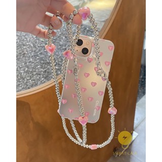 For เคสไอโฟน 14 Pro Max [Plating Mini Heart Chain] เคส Phone Case For iPhone 14 Pro Max Plus 13 12 11 For เคสไอโฟน11 Ins Korean Style Retro Classic Couple Shockproof Protective TPU Cover Shell