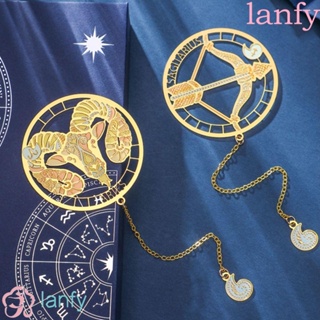 Lanfy ที่คั่นหนังสือทองเหลือง จี้รูปกลุ่มดาวสิบสองกลุ่มดาว ฉลุลาย สวยหรู สําหรับโรงเรียน