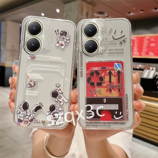 เคสโทรศัพท์มือถือ TPU นิ่ม ปิดด้านหลัง แบบป้องกัน ลายนักบินอวกาศน่ารัก พร้อมช่องใส่บัตร สําหรับ VIVO Y27 Y36 Y02 Y02T Y02A Y16 Y22 Y22S Y35 Y77 V27 V27e V25 Pro V25e 5G 4G 2023