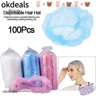 OKDEALS หมวกคลุมผม แบบใช้แล้วทิ้ง เพื่อความปลอดภัย 100 ชิ้น