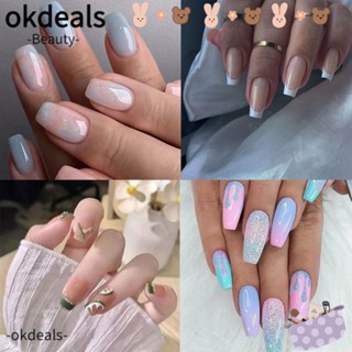 Okdeals เล็บปลอม แบบเต็มรูปแบบ ถอดออกได้ สีสันสดใส แฟชั่นฤดูร้อน สไตล์ฝรั่งเศส สําหรับผู้หญิง