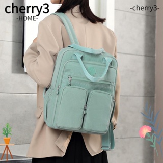 Cherry3 กระเป๋าเป้สะพายหลัง กระเป๋านักเรียน ผ้าไนล่อน กันน้ํา แต่งซิป หลายช่อง แต่งหูหิ้ว สีพื้น แฟชั่นสําหรับสตรี