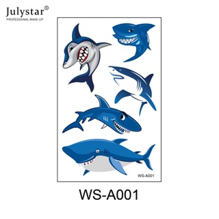 JULYSTAR Shark Tattoo สติกเกอร์ยุโรปและอเมริกากันน้ำเหงื่อเด็กการ์ตูนเด็กน่ารักภาพเคลื่อนไหวสติกเกอร์ชั่วคราว