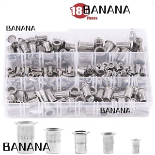 Banana1 ชุดหมุดรีเวทนัท สเตนเลส 304 0.5-5 มม. หัวแบน สีเงิน 3/8-16, 5/16-18, 1/4-20, 180 ชิ้น #10-24, #8ชุดเม็ดมีด -32 ชิ้น