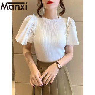 Manxi เสื้อเชิ้ตผู้หญิง เสื้อแฟชั่นผู้หญิง สะดวกสบาย  มีความรู้สึกของการออกแบบ A99J2S4