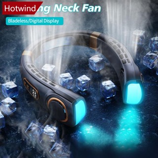 Hotwind พัดลมคล้องคอไฟฟ้า หน้าจอดิจิทัล LED 1800mah ชาร์จ USB พร้อมไฟ สําหรับกลางแจ้ง ในร่ม C9S7