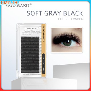 NAGARAKU Matte Color Grey ขนตาปลอม Ellipse Eyelash Extensions Premium Mink Flat Lashes Split Tips ขนตาวงรี | เวลา1