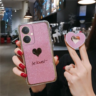 เคสซิลิโคนนิ่ม ประดับเลื่อม รูปหัวใจ พร้อมตัวยึด สําหรับ Vivo Y78 Y27 5G Y27 4G 2023 Vivo Y78 5G