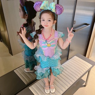 ชุดเจ้าหญิงแอเรียลโทนม่วงและเขียวน้ำเทะเล พร้อมที่คาดผมหูมิกกี้ธีมแอเรียล