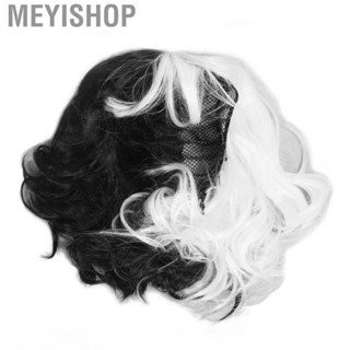 Meyishop Women Short Wig  Half Color Exquisite Wavy for Halloween Ladies