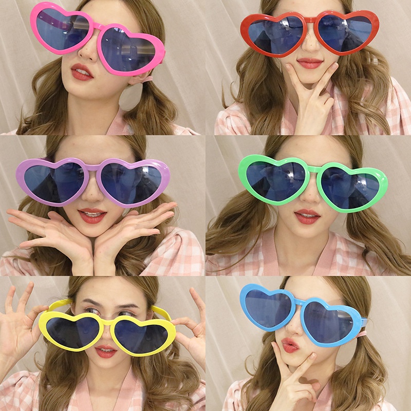รักรูปร่างแว่นตาขนาดใหญ่สีแดงสีม่วงสีเหลืองสีฟ้าสีเขียวซัมเมอร์บีชตกแต่งอุปกรณ์ประกอบฉากพรหมงานเลี้ยงวันเกิดเซลฟีอุปกรณ์ประกอบฉากแว่นตาขนาดให