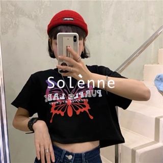 Solenne  เสื้อครอป เสื้อยืดผู้หญิง ครอป baby tee สาวเรโทร 2023 NEW Style Korean Style ทันสมัย ins สวยงาม A99J57L 36Z230909