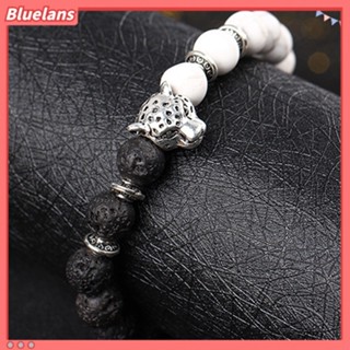 Bluelans สร้อยข้อมือ ลูกปัดหินธรรมชาติ ชุบเงิน ลายหัวเสือดาว แฮนด์เมด สําหรับผู้หญิง และผู้ชาย