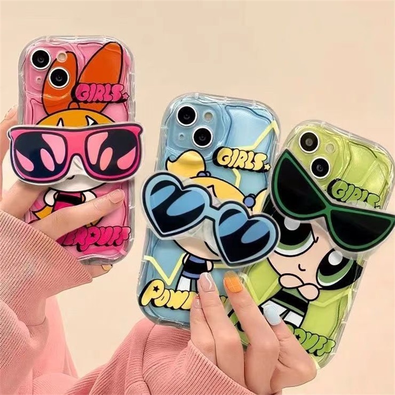 เคสโทรศัพท์มือถือ กันกระแทก ลายการ์ตูนพาวเวอร์พัฟฟ์เกิร์ลน่ารัก 3D พร้อมที่ตั้งวาง สําหรับ Samsung Galaxy A54 A04 A04E A13 A14 A22 A23 A24 A33 A34 A52 A52S A53 A32 4G 5G