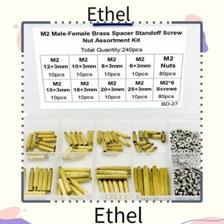 Ethel1 ชุดน็อตสกรู M2 ตัวผู้ ตัวเมีย ทองเหลือง สีทอง สําหรับเมนบอร์ด PCB และสลักเกลียว DIY 240 ชิ้น