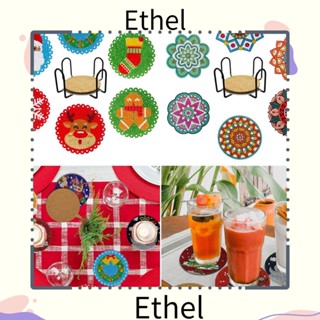 Ethel1 แผ่นรองแก้วเครื่องดื่ม อะคริลิค ทรงกลม ลายซานต้าคลอส 5D กันความร้อน DIY สําหรับตกแต่งห้องครัว 6 8 ชิ้น