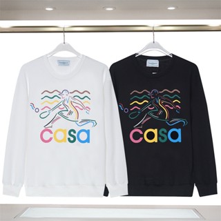 Casa8785 เสื้อกันหนาวแขนยาว ผ้าฝ้าย พิมพ์ลายตัวอักษร ลูกเทนนิส พลัสไซซ์ สําหรับผู้ชาย และผู้หญิง