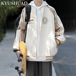 KYUSHUAD เสื้อแจ็คเก็ตคู่แบบหลวม ๆ แนวสตรีทฮิปฮอปชุดเบสบอลจับคู่สีย้อนยุคแบบอเมริกันสำหรับผู้ชายและผู้หญิง