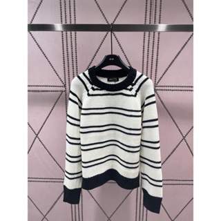 INNR MIU MIU 2023 girls style micro-logo embroidered black and white stripes loose long sleeve all-match knitted sweater