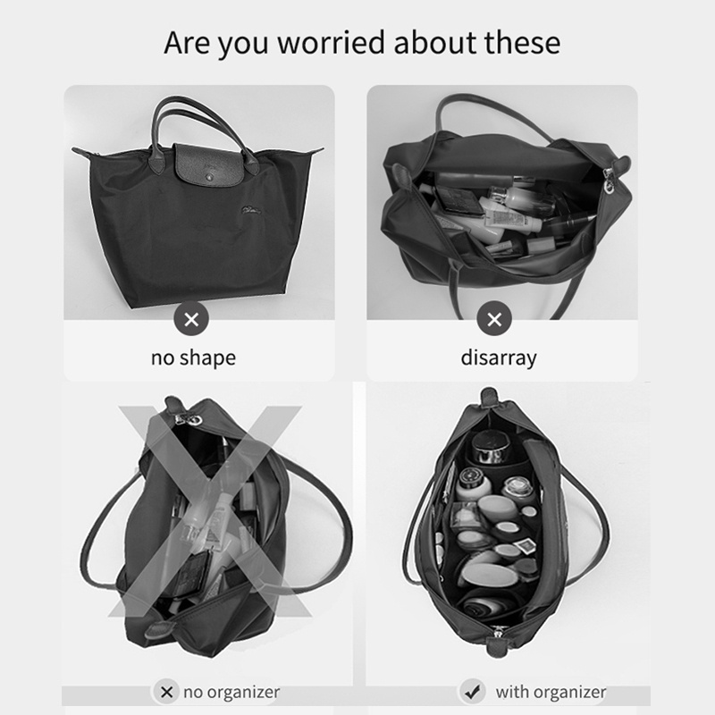 LONGCHAMP กระเป๋าถือ กระเป๋าเครื่องสําอาง ทรงโท้ท แบ่งช่องด้านใน สําหรับจัดระเบียบ