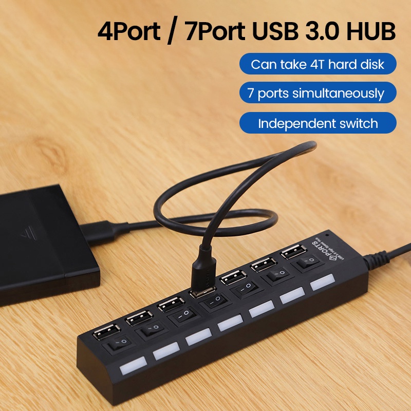 Elough อะแดปเตอร์ฮับ USB 2.0 4/7 พอร์ต ความเร็วสูง พร้อมสวิตช์