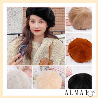 Alma หมวกเบเร่ต์ ผ้ากํามะหยี่ขนนิ่ม สีพื้น สไตล์วินเทจ สําหรับผู้หญิง