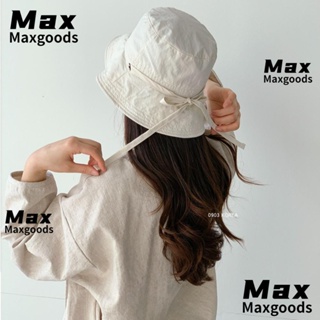 Maxg หมวกชาวประมง, หมวกกันแดด แบบผูกเชือก สีพื้น, หมวกบังแดด เชือกกันลม แบบบาง ฤดูร้อน