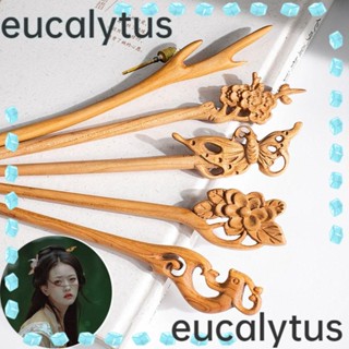 Eucalytus1 กิ๊บติดผมไม้แกะสลัก รูปผีเสื้อ ธรรมชาติ แฮนด์เมด สไตล์เรโทร 2 ชิ้น