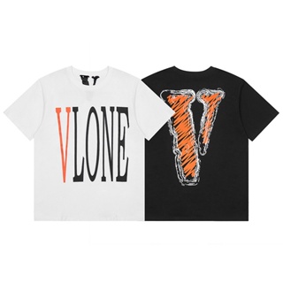 23ss เสื้อยืดแขนสั้น คอวี พิมพ์ลายตัวอักษร VLONE ทรงหลวม ขนาดใหญ่ แฟชั่นสําหรับผู้ชาย และผู้หญิง