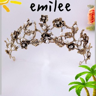 Emilee มงกุฎเจ้าสาว สีทองโบราณ เครื่องประดับผม มงกุฎโบราณ ใบไข่มุก