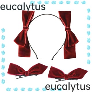 Eucalytus1 กิ๊บติดผม ผ้ากํามะหยี่ ประดับโบว์ สีดํา สีแดง สําหรับผู้หญิง