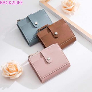 Back2life กระเป๋าสตางค์ หนัง PU ใบสั้น มีซิป สีพื้น แฟชั่นสําหรับสตรี