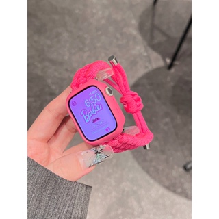 สายนาฬิกาข้อมือไนล่อนถัก สีชมพู สําหรับ iWatch Band Series 8 7 6 5 4 Ultra 49 มม. 45 มม. 41 มม. 44 มม. 40 มม.