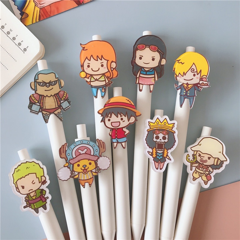 เครื่องเขียน ปากกาหมึก 0.5 แบบกด ลายการ์ตูนอนิเมะ One Piece สีดํา สําหรับนักเรียน