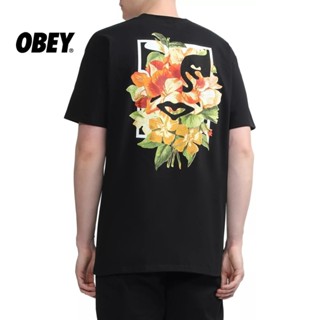 Obey ใหม่ เสื้อยืดแขนสั้น ผ้าฝ้าย พิมพ์ลายดอกไม้ ทรงหลวม สไตล์อเมริกัน เหมาะกับฤดูใบไม้ผลิ และฤดูร้อน สําหรับผู้ชาย และผู้หญิง