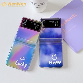 Wenwen เคสโทรศัพท์มือถือ ลายหน้ายิ้ม ตัวอักษร สามชิ้น ใช้ซ้ําได้ แฟชั่น สําหรับ Samsung Z Flip4 Z Flip3