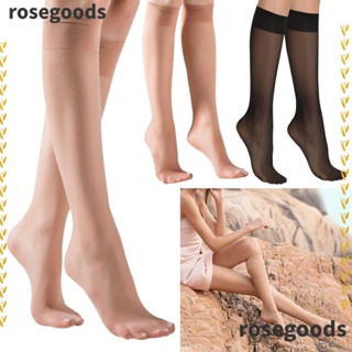 Rosegoods1 ถุงน่องผ้าไหม ถุงน่องยาว ผ้าไนล่อน แบบบางพิเศษ ป้องกันตะขอ ยืดหยุ่น สีโปร่งใส แฟชั่นฤดูร้อน สําหรับเด็กผู้หญิง