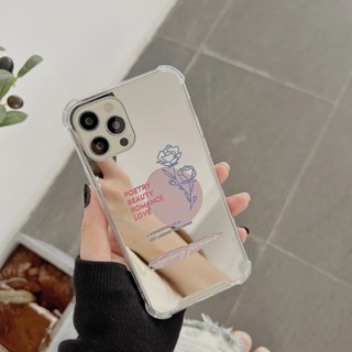 Bella _ เคสป้องกันโทรศัพท์มือถือ แบบนิ่ม ลายดอกกุหลาบ มีกระจก สําหรับ iphone XR XS 11 12 13 14 15 pro max mini S PLUS