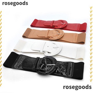 Rosegoods1 เข็มขัดคาดเอว หนัง ปรับได้ สีพื้น พร้อมหัวเข็มขัด ยืดหยุ่น สําหรับผู้หญิง