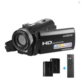 Andoer กล้องบันทึกวิดีโอดิจิทัล HDV-201LM 1080P FHD DV 24MP ซูมได้ 16X หน้าจอ LCD 3.0 นิ้ว พร้อมแบตเตอรี่ชาร์จได้ 2 ชิ้น