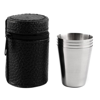 【yunhai】Set of 4 Stainless Steel Camping Cup Mug Drinking Coffee Tea With Case