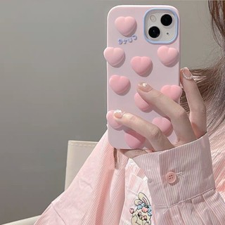 เคสโทรศัพท์มือถือ ซิลิโคน ลายหัวใจ สามมิติ สีชมพู สําหรับ Iphone 14ProMax 13pro 12 11