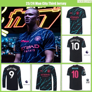 เสื้อกีฬาแขนสั้น ลายทีมฟุตบอล Man-City Third Jersey MANCITY HAALAND DE BRUYNE GREALISH 23 24 ชุดเหย้า