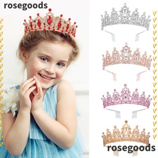 Rosegoods1 มงกุฎคาดผม ประดับคริสตัล พลอยเทียม หรูหรา สไตล์บาร็อค วินเทจ พร้อมหวี สําหรับเจ้าสาว