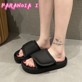 PARANOIA  I   รองเท้าแตะขนมปัง Velcro พื้นหนาแฟชั่นใหม่ของผู้หญิงสวมรองเท้าแตะคำเดียว