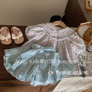 Girls summer suit 2023 new western style childrens baby Summer polka dot plaid shirt fashionable two-piece suit 6ZXR