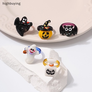 [highbuying] แหวนอะคริลิคเรซิ่น รูปฟักทอง ค้างคาว กะโหลกผี ฟักทอง เครื่องประดับ สไตล์พังก์ ฮาโลวีน สีดํา สําหรับผู้ชาย และผู้หญิง พร้อมส่ง