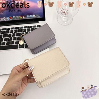 Okdeals กระเป๋าสตางค์ หนัง PU ใบสั้น มีซิป ขนาดเล็ก น้ําหนักเบา สีพื้น แฟชั่นสําหรับสตรี นักเรียน