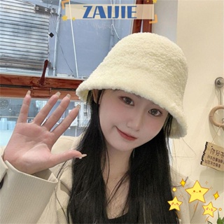 Zaijie24 หมวกบักเก็ต ขนแกะนิ่ม ให้ความอบอุ่น แฟชั่นฤดูใบไม้ร่วง ฤดูหนาว สําหรับผู้หญิง